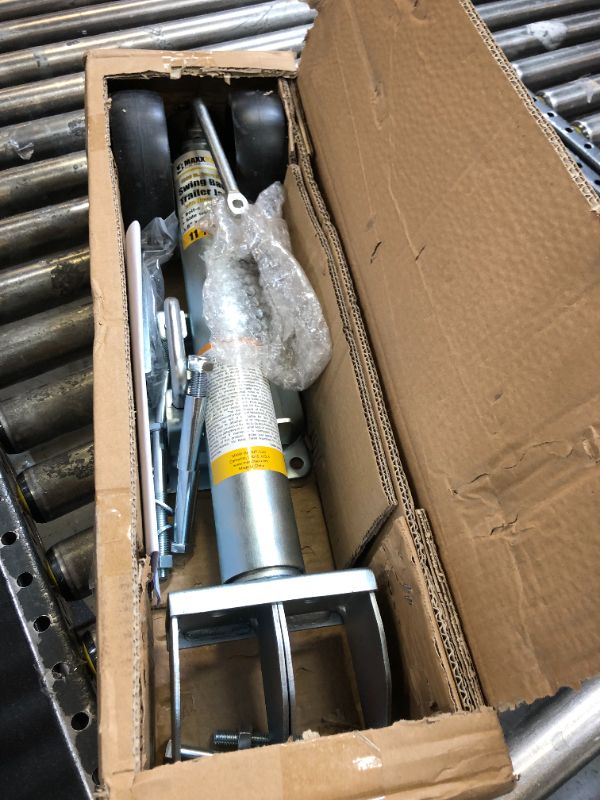 Photo 1 of MaxxHaul 70149 Trailer Jack with Dual Wheels - 26-1/2" to 38" Lift Swing Back - 1500 lbs. Capacity , Grey
