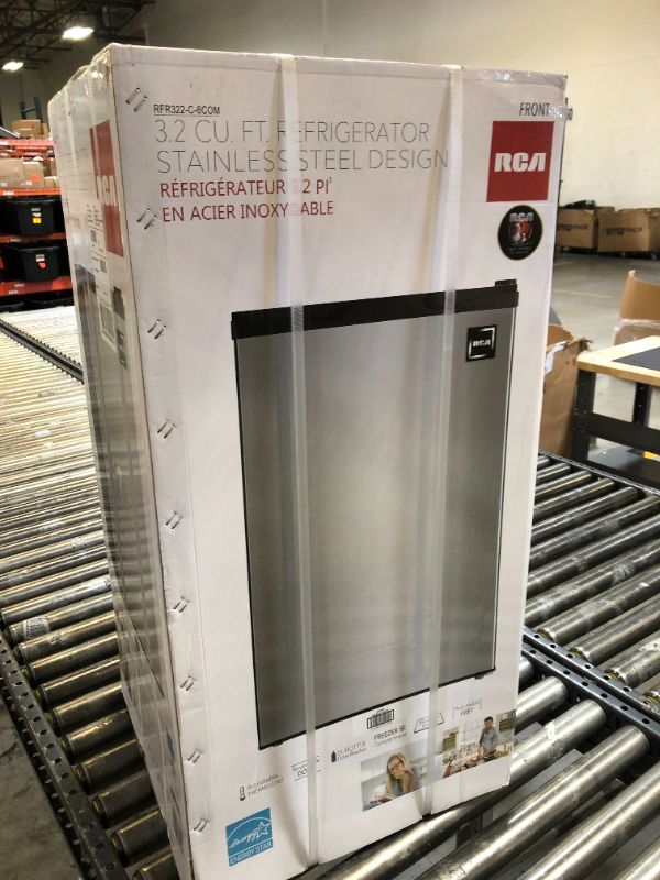 Photo 2 of RCA RFR322 Mini Refrigerator, Compact Freezer Compartment, Adjustable Thermostat Control, Reversible Door, Ideal Fridge for Dorm, Office, Apartment, Platinum Stainless, 3.2 Cubic Feet