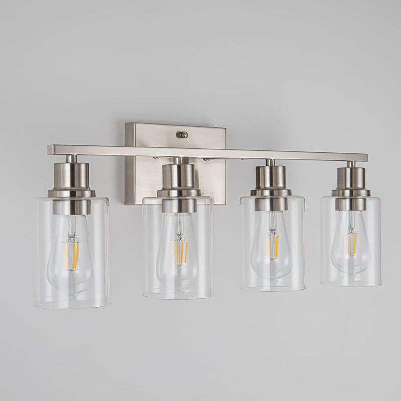 Photo 1 of Brushed Nickel Bathroom Light Fixtures,4-Light Vanity Lights with Clear Glass Shade,Wall Sconces for Hallway, Farmhouse,Living Room,Kitchen
