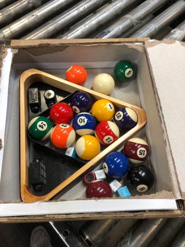 Photo 2 of EastPoint Sports Masterton Billiard Ball Set - Full Set Tournament Spec Resin Billiard Balls - Wooden 8-Ball Rack with 9 Ball Insert - Includes Chalk and Scuffer