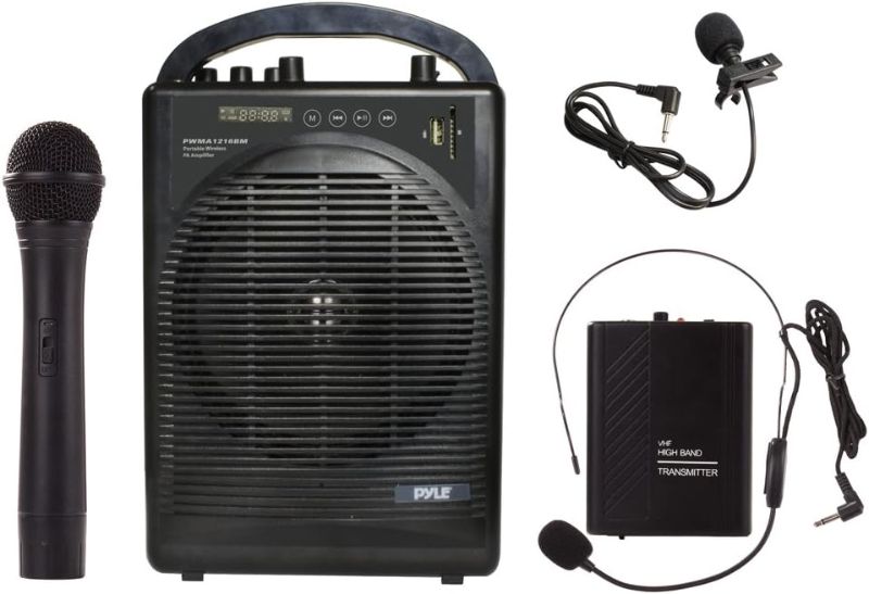 Photo 1 of Pyle Portable Outdoor PA Speaker Amplifier System & Microphone Set with Bluetooth Wireless Streaming, Rechargeable Battery - Works with Mobile Phone, Tablet, PC, Laptop, MP3 Player - PWMA1216BM, BLACK