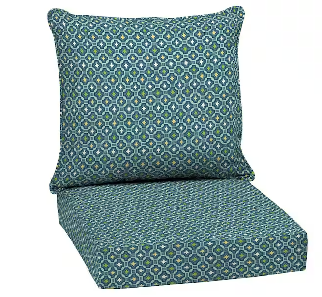 Photo 1 of 24 in. x 24 in. 2-Piece Deep Seating Outdoor Lounge Chair Cushion in Sapphire Alana Tile
