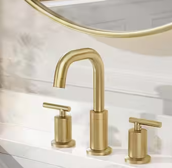 Photo 1 of 8 in. Wide spread 2-Handle Bathroom Faucets, Brushed Gold Bathroom Sink Faucet with Valve and Metal Pop-Up Drain
