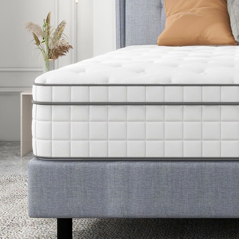 Photo 1 of Queen Mattress, Innerspring Mattress with Breathable Foam and Pocket Spring for Motion Isolation, Medium Firm Hybrid Mattress in a Box (12 Inch, Queen (U.S. Standard))
