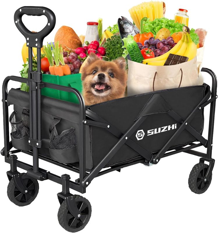 Photo 1 of SuZhi Small Wagons Carts Foldable Collapsible Grocery Wagon Cart on Wheels Apartment Fold Up Wagons with Wheels for Groceries Lightweight Black

