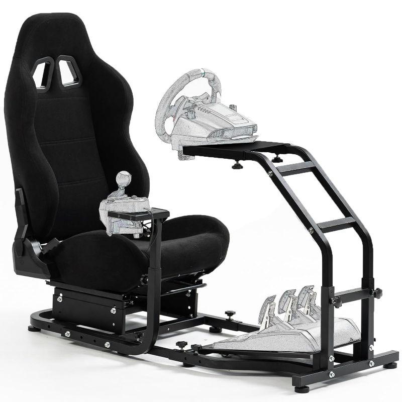 Photo 1 of Marada Adjustable Racing Simulator Cockpit with Black Racing Seat Fit for Logitech G25,G27,G29,G920,G923,ThrustmasterT80,T300RS,TX F458,T500RS, Racing Wheel Stand No Steering Wheel Pedal
