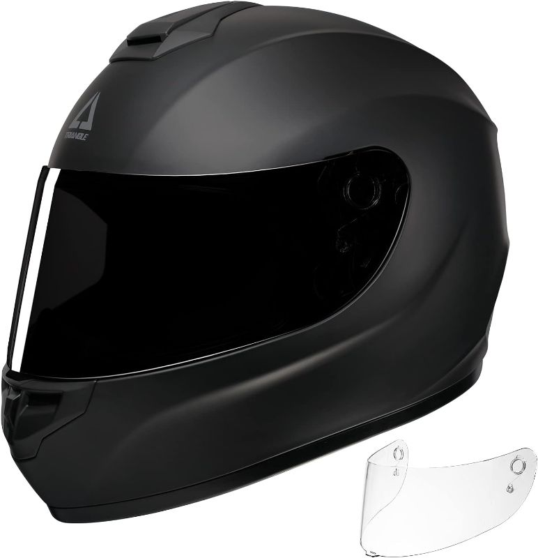 Photo 1 of TRIANGLE Full Face Motorcycle Helmet with Extra Clear Visor Street Bike Helmet for Men DOT Approved (Medium, Matte Black)
