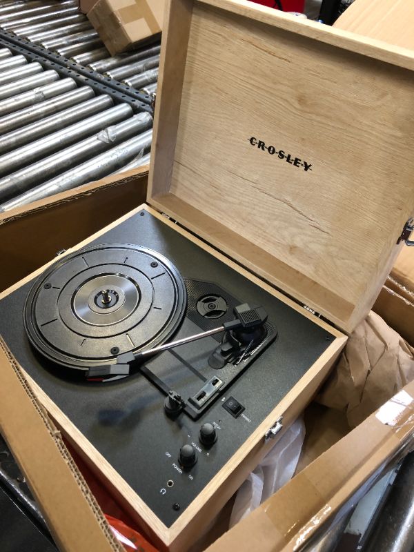 Photo 2 of Crosley CR8017U-NA1 Voyager Vintage Portable Vinyl Record Player Turntable with Bluetooth in/Out and Built-in Speakers, Natural Bluetooth In/Out Natural