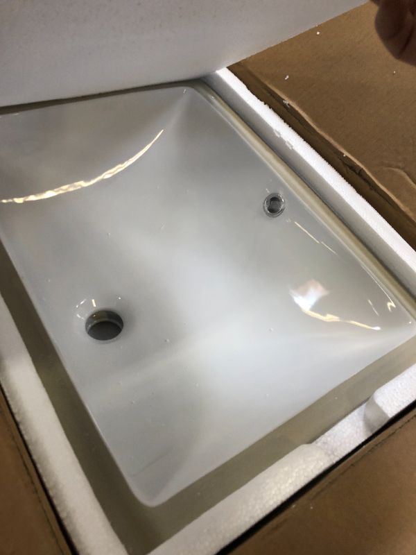 Photo 2 of EQLOO Rectangular Undermount Bathroom Sink - 20 X 15 inch Vessel Sink,Undermount Bathroom Sink Rectangle, White Ceramic Lavatory Vanity Basin with Overflow 20" x 15" - Sink Only