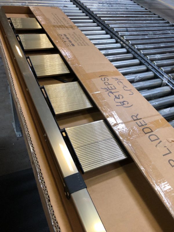 Photo 1 of 5 Step Ladder, Folding Ladder with Anti-Slip Wide Pedal, Portable Folding Step Ladder with Convenient Handgrip, Lightweight Aluminum Stepladder for Home, Office, Library - Gold 5 Step Brown Gold 1