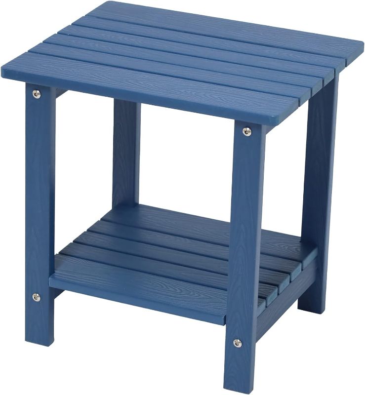 Photo 1 of Byzane Double Adirondack Side Table, Patio Outdoor End Table Weather Resistant,Rectangular Table for Patio, Garden, Lawn, Indoor Outdoor Companion, NAVY White Rectangular