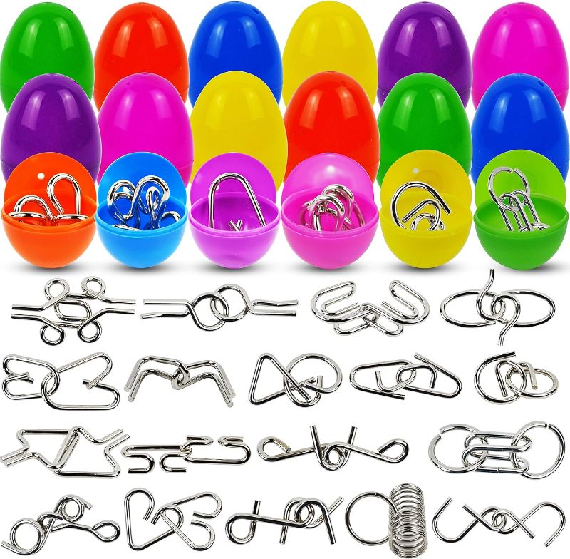 Photo 1 of JOYIN 18 Packs Easter Eggs Filled with Metal Brain Teaser Puzzle Set for Easter Kids Party Favors, Puzzle Games, Easter Eggs Hunt, Easter Basket Stuffers Fillers,Classroom Prize Supplies
