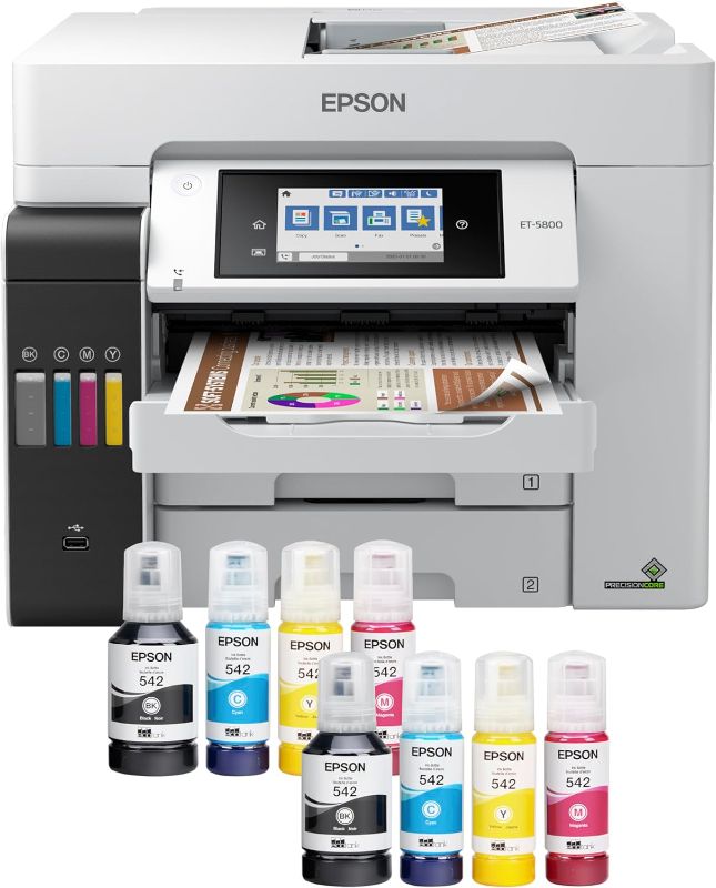 Photo 1 of Epson EcoTank Pro ET-5800 Wireless Color All-in-One Supertank Printer with Scanner, Copier, Fax and Ethernet, White
