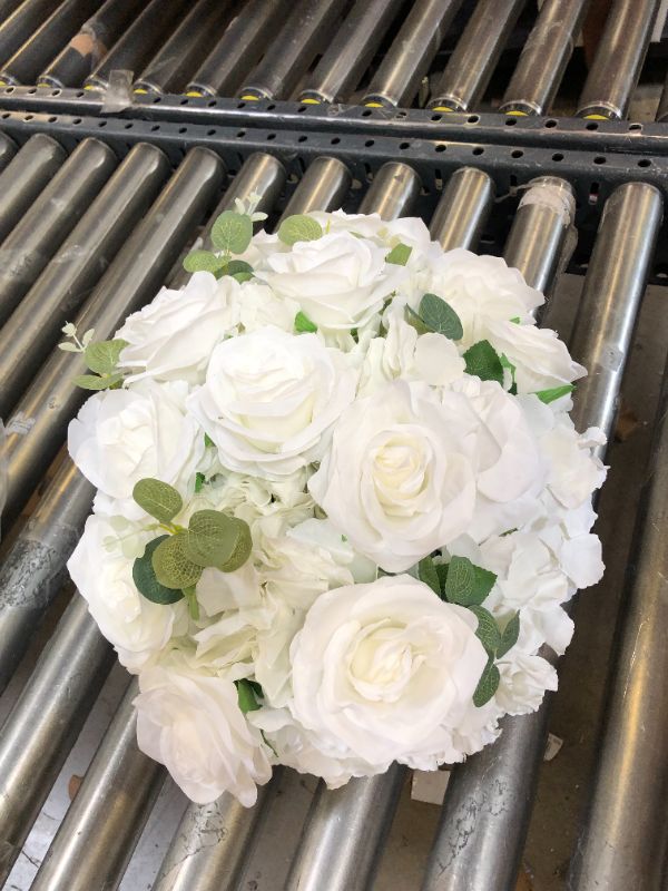 Photo 3 of BLOSMON Artificial Flower Balls Wedding Centerpiece 15.7" Large White Fake Flowers Rose Hydrangea Ball Arrangement Center Pieces for Table Silk Floral Bouquet