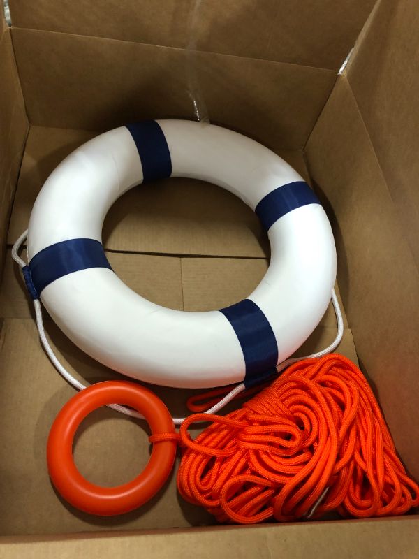 Photo 2 of 20 inch/50cm Pool Safety Throw Ring Life Preserver Ring Buoy, Swimming Swim Foam Ring Pool Buoy Pool Rings Life Preserver Ring for Pool with 98.7FT Water Floating Lifesaving Rope
