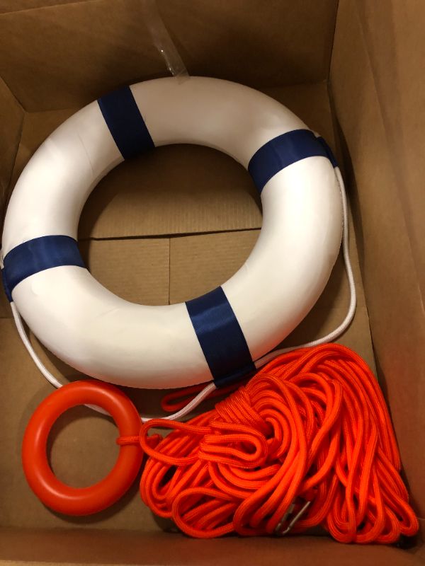 Photo 3 of 20 inch/50cm Pool Safety Throw Ring Life Preserver Ring Buoy, Swimming Swim Foam Ring Pool Buoy Pool Rings Life Preserver Ring for Pool with 98.7FT Water Floating Lifesaving Rope
