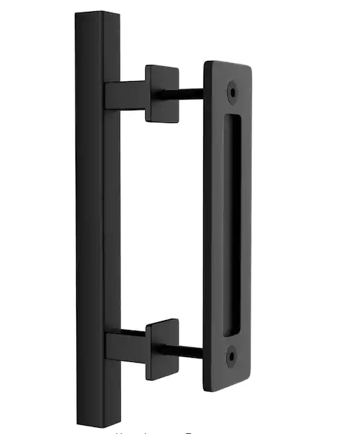 Photo 1 of WINSOON 12 in. L Black Powder Coated Finish Pull and Flush Barn Door Handle Set, Large Rustic Two-Side Design