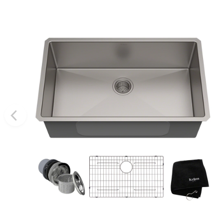 Photo 1 of Kraus 32" Single Basin 16 Gauge Stainless Steel Kitchen Sink for Undermount Installations - Basin Rack and Basket Strainer Included
