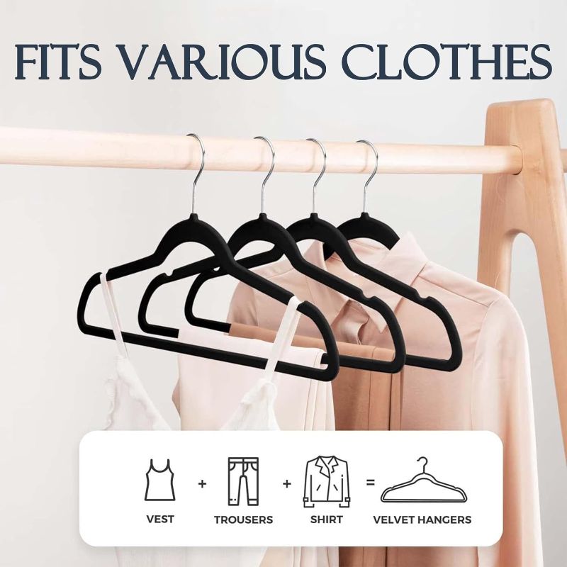 Photo 1 of HOUSE DAY Black Velvet Hangers 15 Pack, Premium Clothes Non-Slip Felt Hangers, Sturdy Heavy Duty Coat Durable Suit for Space Saving, No Hanger Marks 360 Rotating
