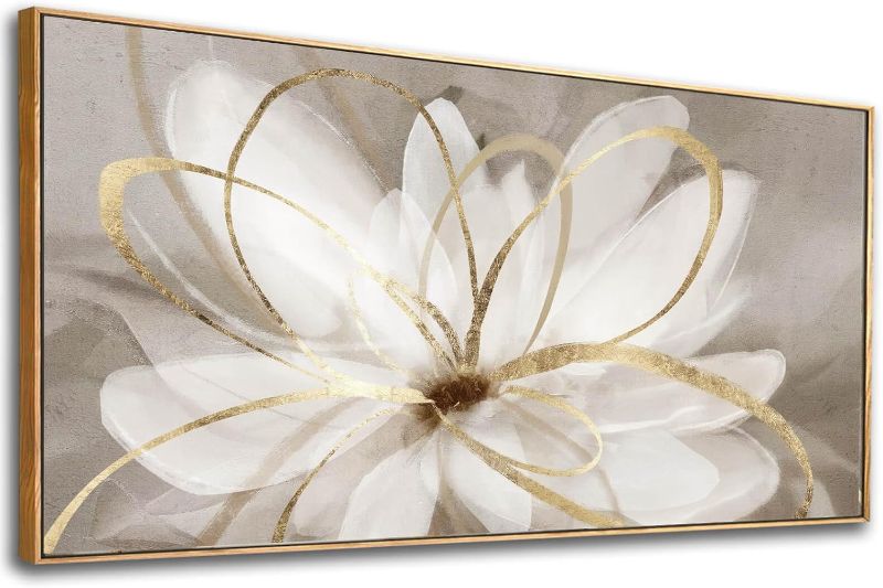Photo 1 of SOUGUAN Room Decor Large Canvas Wall Art Living Room Decor Gold Wall Decor Line Picture Artwork White Floral Wall Decor Modern Painting for Bathroom Bedroom Office 30x60 Inches
