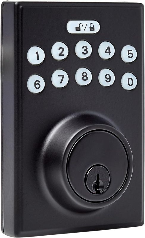 Photo 1 of Amazon Basics Contemporary Electronic Keypad Deadbolt Door Lock, Keyed Entry, Matte Black Matte Black Contemporary Lock