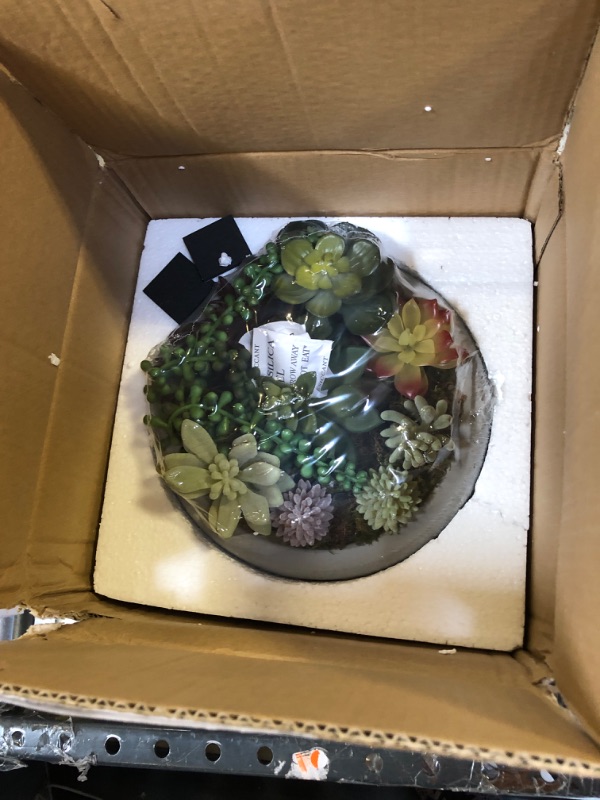 Photo 2 of MyGift 8-Inch Faux Succulent Arrangement, Assorted Fake Plant in Gray Concrete Bowl Planter