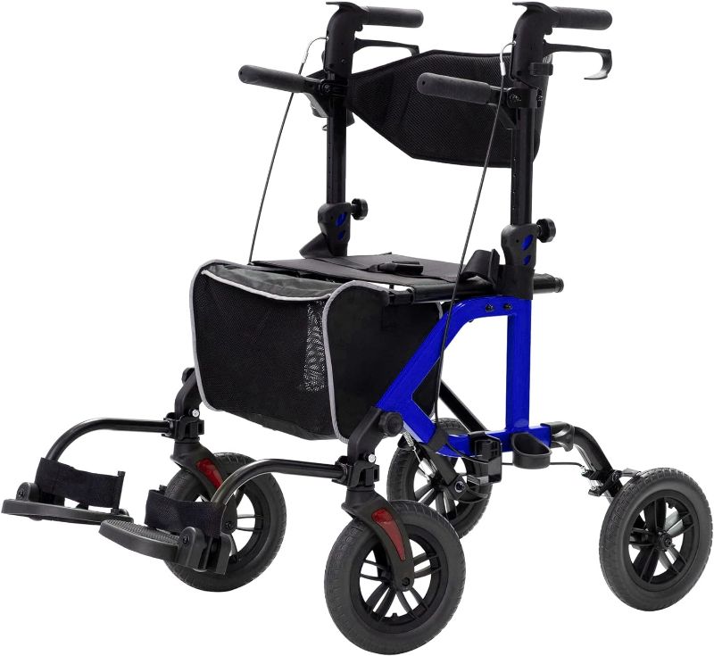 Photo 1 of ELENKER All-Terrain 2 in 1 Rollator Walker & Transport Chair, Folding Wheelchair with 10” Non-Pneumatic Wheels for Seniors, Reversible Backrest & Detachable Footrests, Blue
