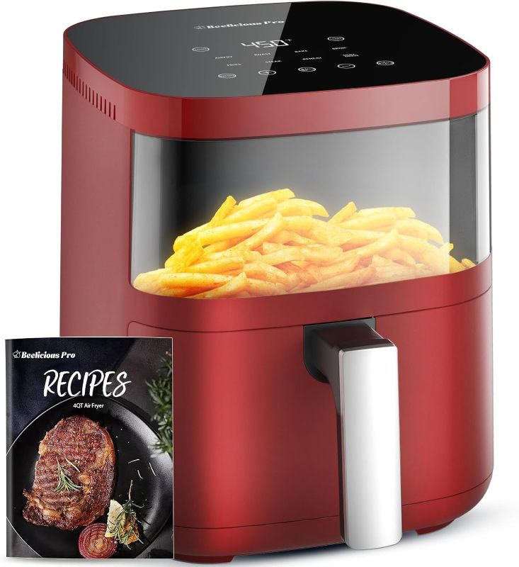 Photo 1 of Air Fryer,Beelicious® 8-in-1 Smart Compact 4QT Air Fryers,with Viewing Window,Shake Reminder,450°F Digital Airfryer with Flavor-Lock Tech,Dishwasher-Safe & Nonstick,Fit for 1-3 People,Red

