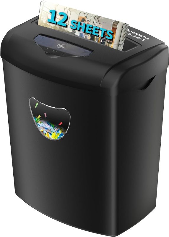 Photo 1 of Woolsche Paper Shredder, 12-Sheet Cross Cut with 5.55-Gallon Basket, P-4 Security, 3-Mode Shred Card/CD/Staple/Clip, Jam Proof System for Office (ETL)
