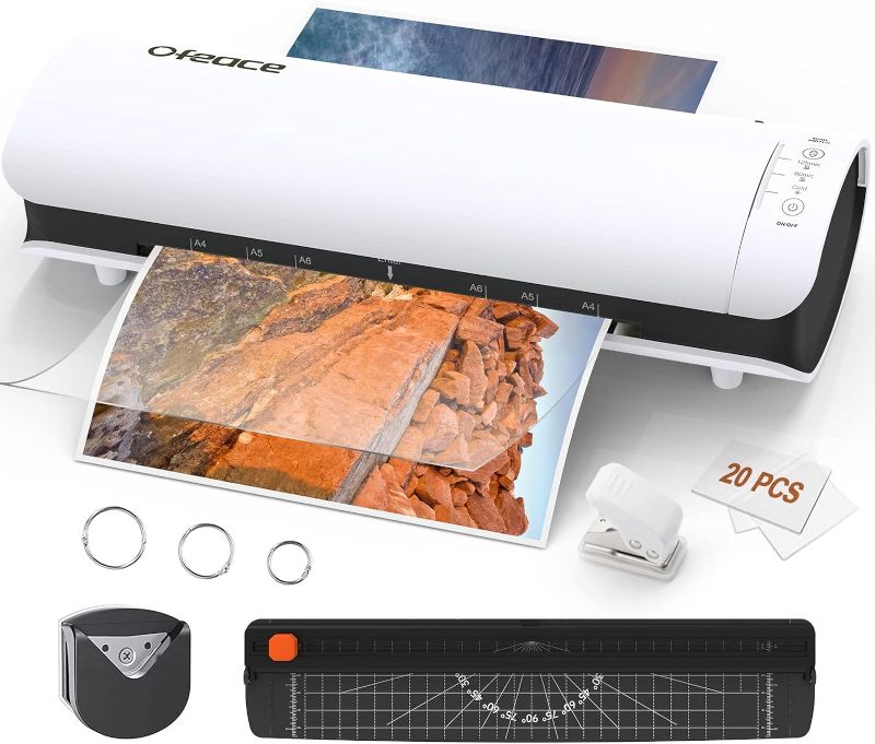 Photo 1 of Laminator, 9-in-1 A4 Laminator Machine, 9 Inch Cold & Thermal Laminator Built in Paper Cutter, Corner Rounder, Hole Puncher and Iron Ring, Laminating Machine with 20 Pouches, 1 Min Fast Warm up
