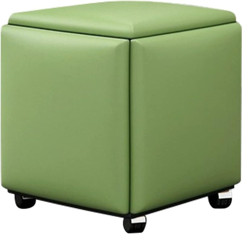 Photo 1 of 5 in 1 PU Leather Seating Cube with Swivel Casters Stackable Sofa Chair Stool Nesting Ottoman Stool Movable Footstool Dressing Chair for Living Room Bedroom Green Small

