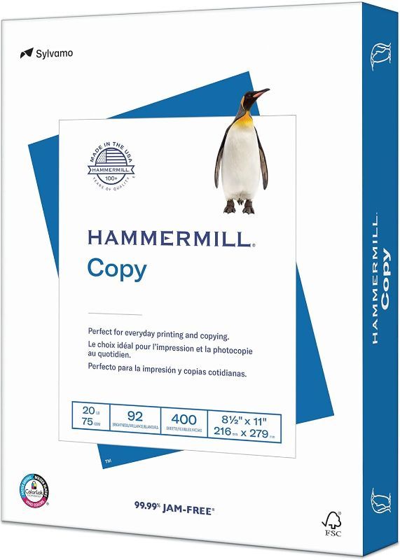 Photo 1 of Hammermill Printer Paper, 20 lb Copy Paper, 8.5 x 11 - 1 Small Pack (400 Sheets) - 92 Bright, Made in the USA
