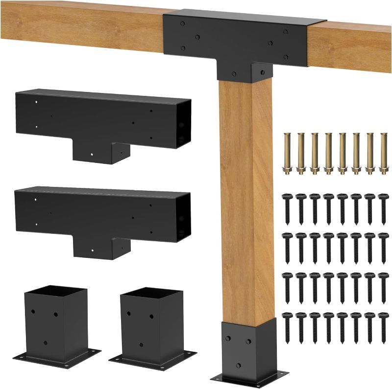 Photo 1 of Heavy Alloy Steel Pergola Kit with 3-Way T-Angle Corner Brackets for 4"x 4" (Actual 3.6" X 3.6") Lumber?DIY Pergola Brackets Suitable for Pergolas,Gardens,and Metal Gazebo Kits - Includes Screws
