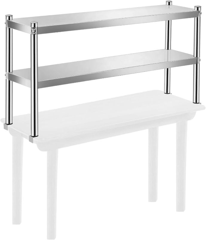 Photo 1 of 12" x 48" Stainless Steel Double Deck Overshelf for Prep Table Heavy Duty Commercial 2 Tier Shelf for Work Table in Restaurant Bar Kitchen Garage Home Hotel
