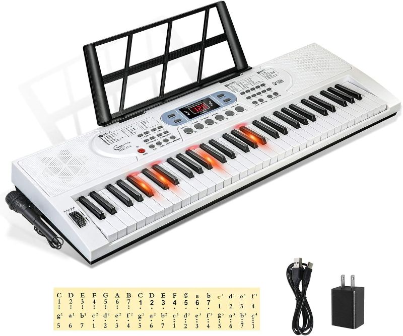 Photo 1 of Hricane Keyboard Piano Lighted Keys for Beginner Adults Teens Kids, 61 Key Electronic Music Keyboard with Teaching Modes Powered by USB or Battery with LCD Display Microphone Headphone Jack
