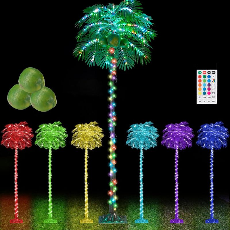 Photo 1 of Spurgehom 8FT 524 LED Lighted Palm Tree with Coconuts Color Changing Artificial Palm Tree Lights Remote Control Tropical Fake Palm Trees Lights for Outside Patio Pool Hawaiian Luau Jungle Party 8ft Rgb Palm Tree