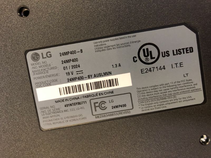 Photo 5 of LG FHD 24-Inch Computer Monitor 24MP400-B, IPS with AMD FreeSync, Black Tilt