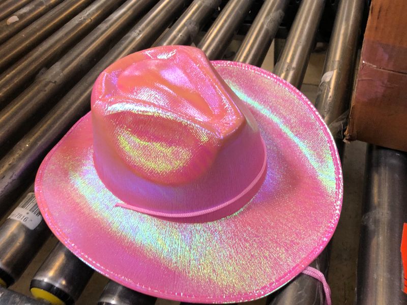 Photo 3 of  Neon Sparkly Glitter Cowgirl Cowboy Hat for Women Girls Holographic Cowboy Hat W/ ADJUSTABLE STRING 