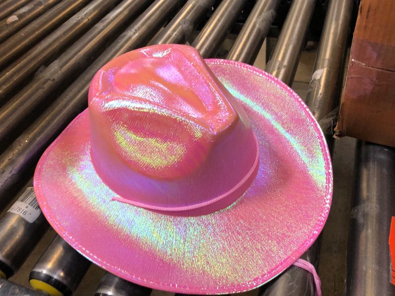 Photo 1 of  Neon Sparkly Glitter Cowgirl Cowboy Hat for Women Girls Holographic Cowboy Hat W/ ADJUSTABLE STRING 