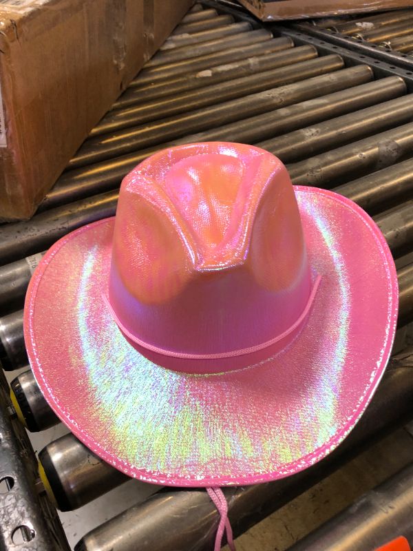 Photo 2 of  Neon Sparkly Glitter Cowgirl Cowboy Hat for Women Girls Holographic Cowboy Hat W/ ADJUSTABLE STRING 
