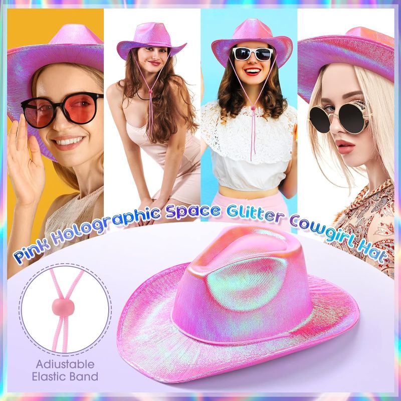 Photo 1 of  Neon Sparkly Glitter Cowgirl Cowboy Hat for Women Girls Holographic Cowboy Hat W/ ADJUSTABLE STRING 
