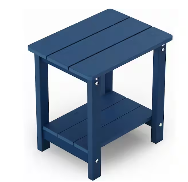 Photo 1 of 16.7 in. H Navy Square Plastic Adirondack Outdoor Double Layer Patio Side Table
