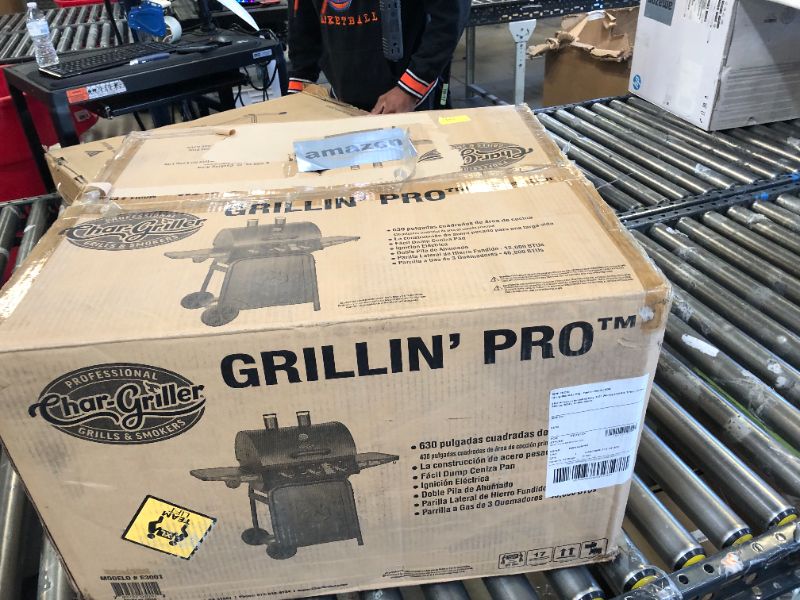 Photo 6 of Char-Griller® Grillin' Pro 3-Burner Propane Gas Grill in Black with 40,800 BTU, Cast Iron Grates and Warming Racks, 630 Cooking Square Inches, Model E3001 GasGrill