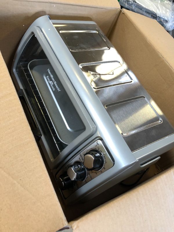 Photo 4 of Hamilton Beach 6-Slice Countertop Toaster Oven with Easy Reach Roll-Top Door, Bake Pan, Silver (31127D)