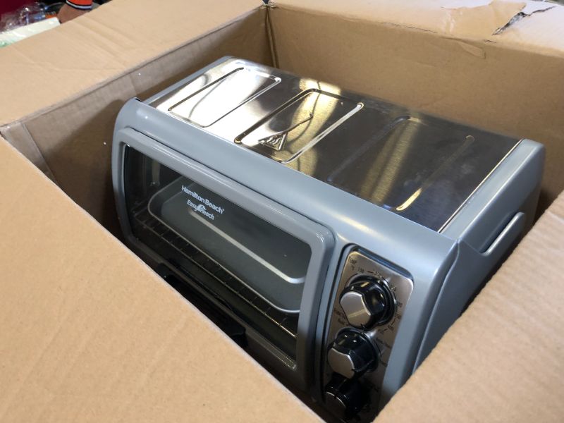 Photo 3 of Hamilton Beach 6-Slice Countertop Toaster Oven with Easy Reach Roll-Top Door, Bake Pan, Silver (31127D)