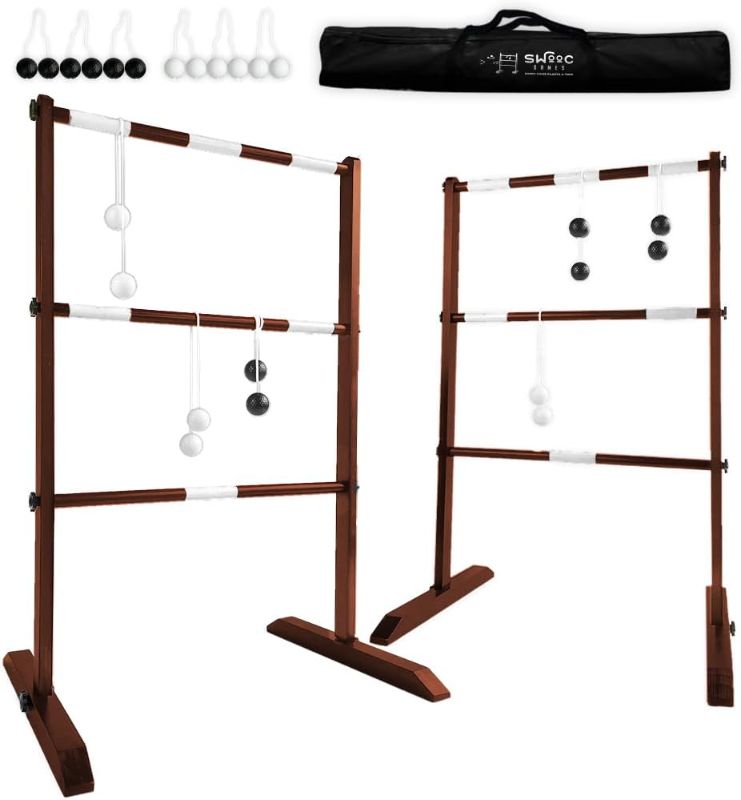 Photo 1 of SWOOC Games - Wooden Ladder Ball Game Set (Weather Resistant) - 10 Games Included & Carrying Case - Easy, No Tool Asssembly - Ladder Toss Outdoor Game - Hillbilly Golf Backyard Games - Yard Games
