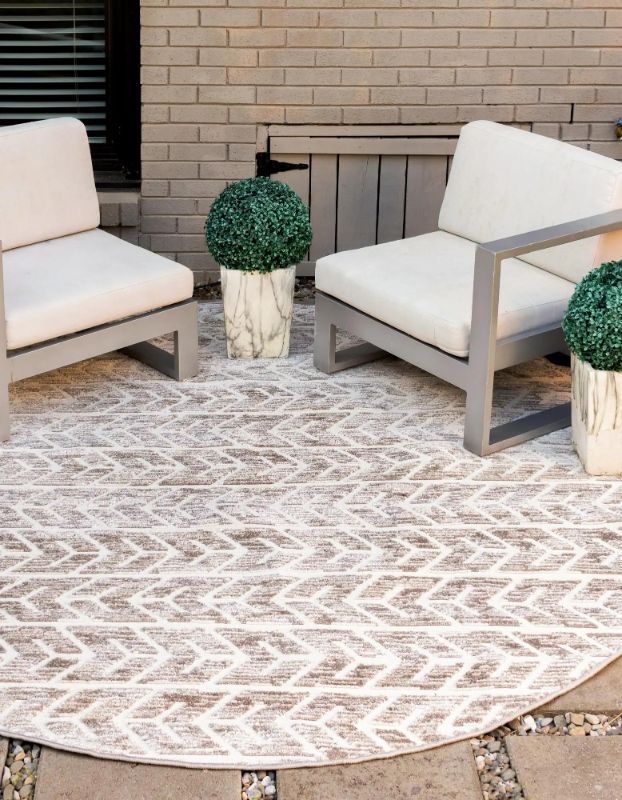 Photo 1 of Unique Loom Aston Sabrina Soto Outdoor 8 X 8 (ft) Beige Round Indoor/Outdoor Geometric French Country Area Rug
