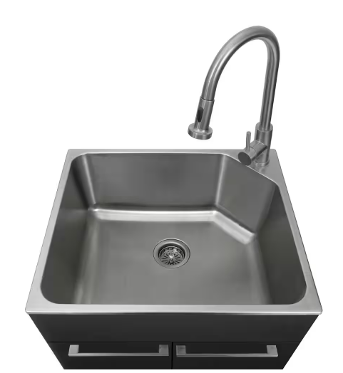 Photo 1 of Presenza All-in-One 24 in. x 21.2 in. x 33.9 in. Stainless Steel Drop-In Sink and Cabinet with Faucet in Black