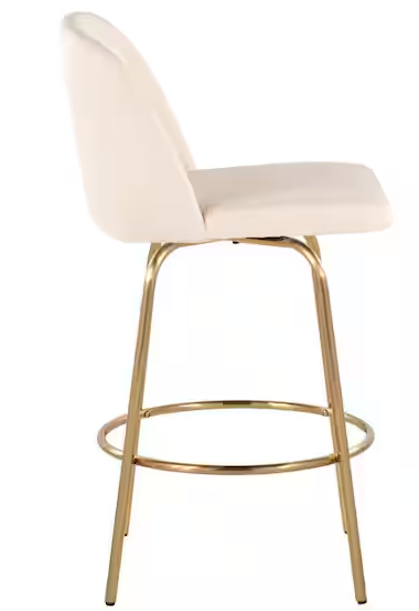 Photo 1 of Toriano 26 in. Cream Faux Leather and Gold Metal Fixed-Height Counter StooL
