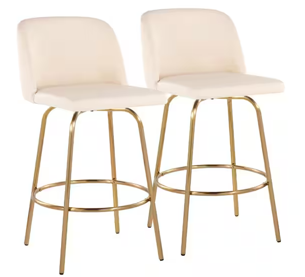 Photo 1 of Toriano 26 in. Cream Faux Leather and Gold Metal Fixed-Height Counter Stool (Set of 2)
BOX 1 OF 2. MISSING LEGS